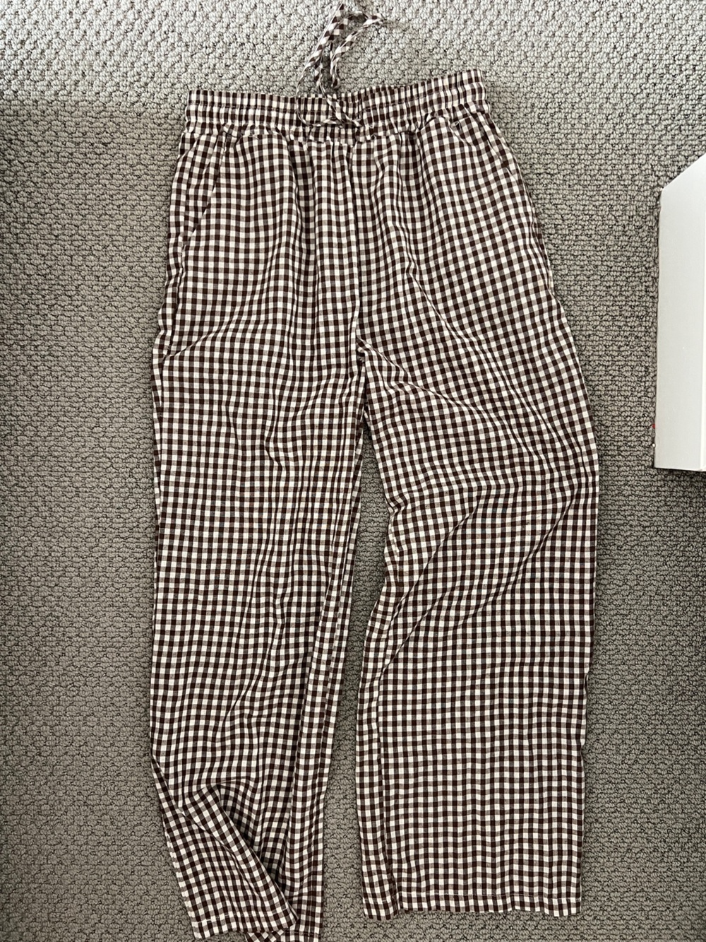 Wide Leg Checkered Brown & White Gingham Drawstring Pants size large
